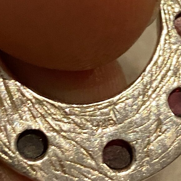 Sterling Silver Garnet Hoop Earrings Hammered NOVICA Polka Dot Dangle 1 5/8 In - Picture 4 of 4